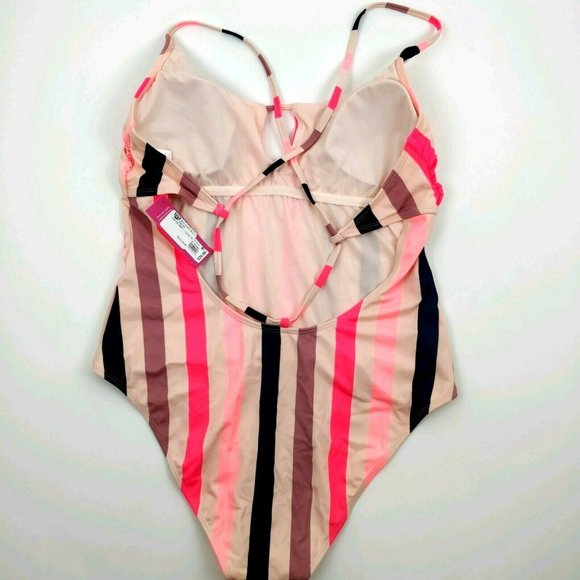 Xhilaration Size XL Strappy Back Striped Multicolored One Piece Padded Swimsuit - Picture 3 of 5